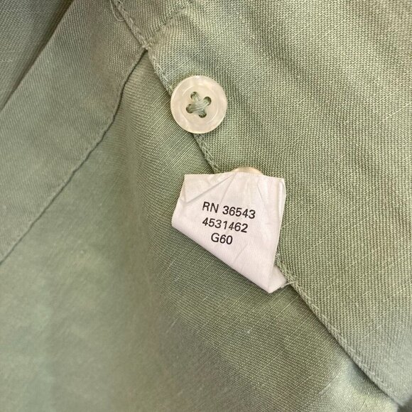 IZOD Button Up Washable Silk Linen Blend Shirt Mens Large L Green Short Sleeve - Picture 13 of 14